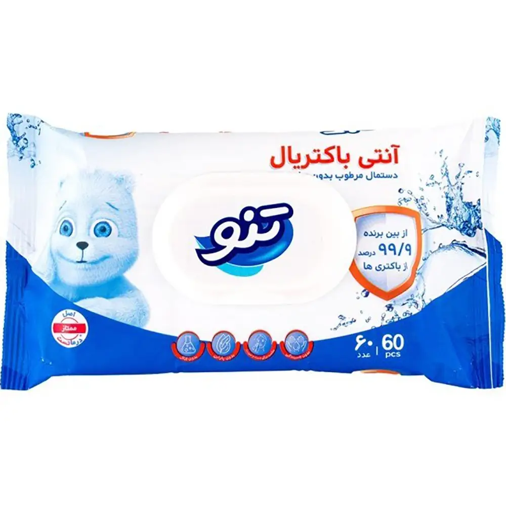 دستمال مرطوب معطرر آنتی باکتریال تنو بسته 60 عدد